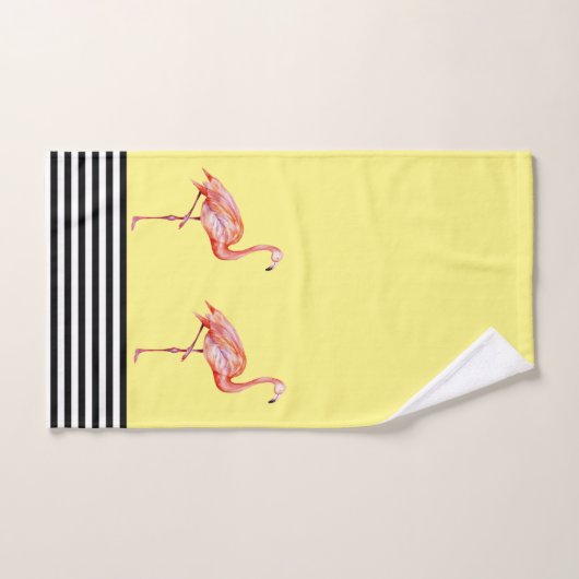 Flamingo Pink Tropischer Aquamariner Schwarz-weiße Badhandtuch Set (Handtuch)