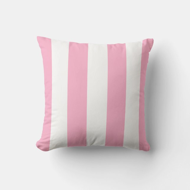 Flamingo Pink und White Strip Lumbar Kissen (Vorderseite)
