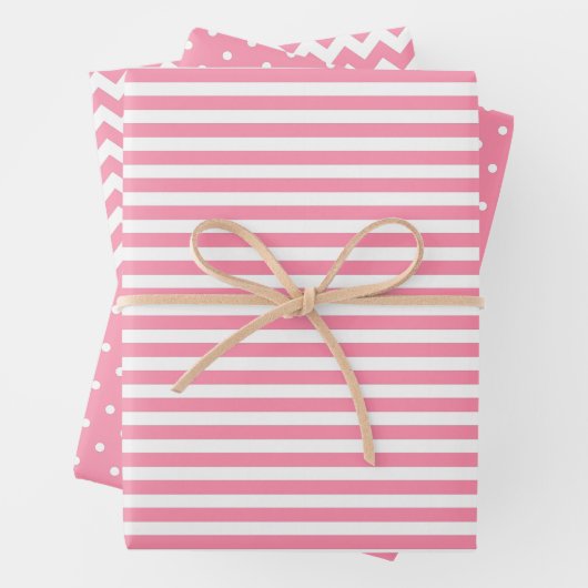 Flamingo Pink & White Streifen Polka Dot Zickzack Geschenkpapier Set (Beispiel)