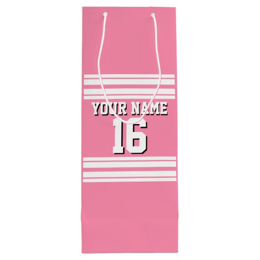 Flamingo Pink White Team Jersey Name Geschenktüte Für Weinflaschen (Rückseite)