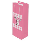 Flamingo Pink White Team Jersey Name Geschenktüte Für Weinflaschen (Vorderseite Schrägansicht)