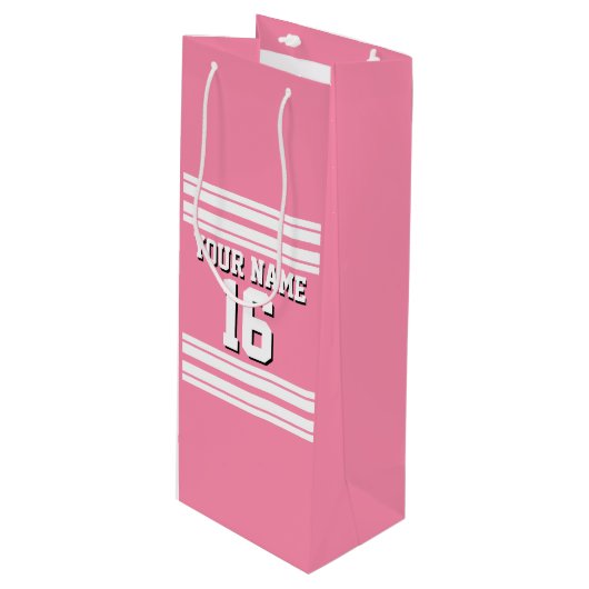 Flamingo Pink White Team Jersey Name Geschenktüte Für Weinflaschen (Vorderseite Schrägansicht)