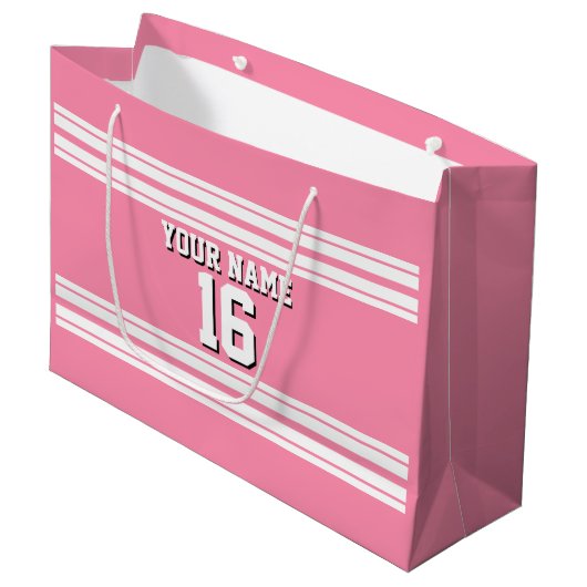 Flamingo Pink White Team Jersey Name Große Geschenktüte (Vorderseite Schrägansicht)