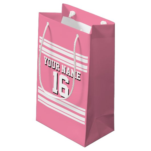 Flamingo Pink White Team Jersey Name Kleine Geschenktüte (Rückseite Schrägansicht)