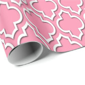 Flamingo Pink White XL Marokkanischer Quatrefolie Geschenkpapier (Rolleneckpunkt)