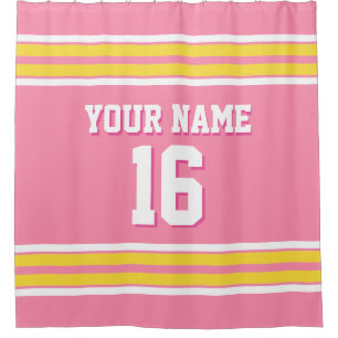 Flamingo Pink Yellow White Stripes Sports Jersey Duschvorhang