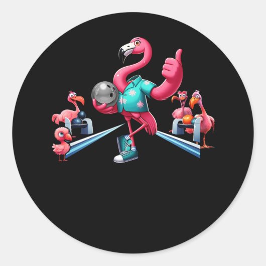 Flamingo Playing Bowling Graphic Art Bowler Bowlin Runder Aufkleber (Vorderseite)