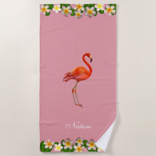 Flamingo & Plumeria-Blumen auf Roségold-Rosa Strandtuch
