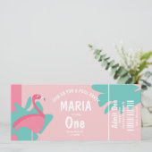 Flamingo Pool Birthday Ticket Party Einladung (Stehend Vorderseite)