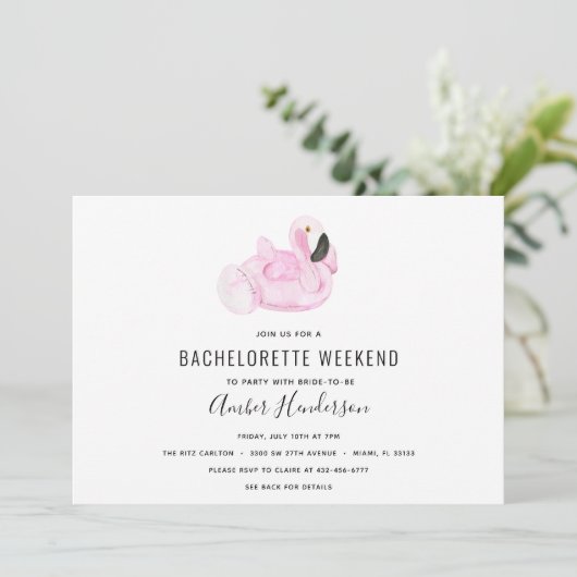 Flamingo Pool Float Bachelorette Itinerary Einladung (Stehend Vorderseite)