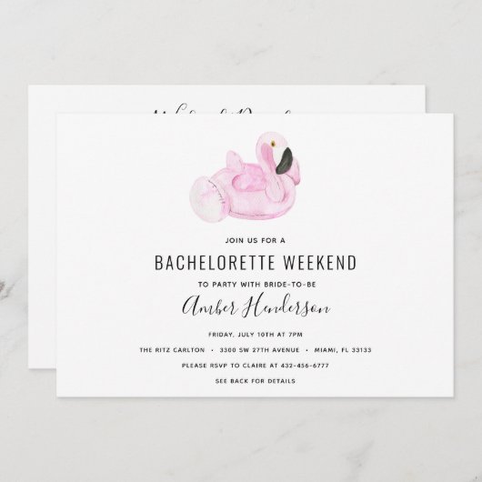 Flamingo Pool Float Bachelorette Itinerary Einladung (Vorne/Hinten)