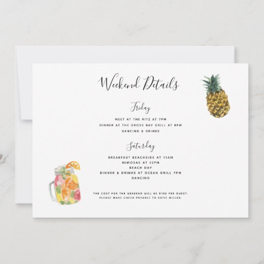 Flamingo Pool Float Bachelorette Itinerary Einladung (Rückseite)