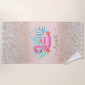 Flamingo Pool Float Glitzer Bokeh Strandtuch (Vorderseite)
