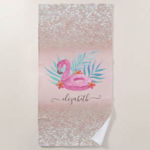 Flamingo Pool Float Glitzer Bokeh Strandtuch