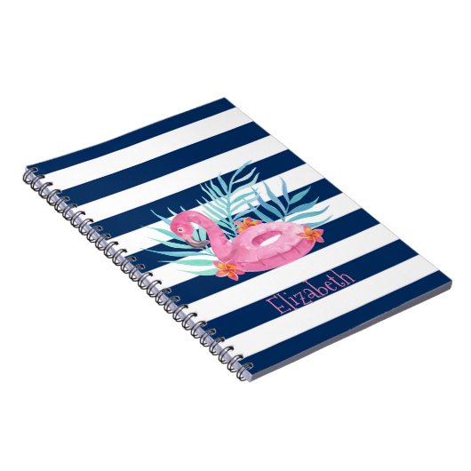 Flamingo Pool Float Navy Blue Stripes Notizblock (Rechte Seite)
