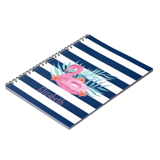 Flamingo Pool Float Navy Blue Stripes Notizblock (Linke Seite)