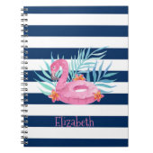 Flamingo Pool Float Navy Blue Stripes Notizblock (Vorderseite)