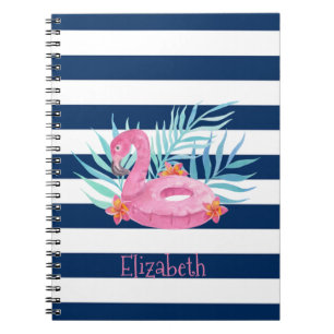Flamingo Pool Float Navy Blue Stripes Notizblock