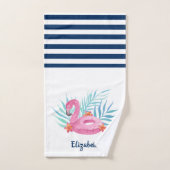 Flamingo Pool Float Navy Blue White Striping Badhandtuch Set (Handtuch)