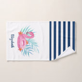 Flamingo Pool Float Navy Blue White Striping Badhandtuch Set (Handtuch)