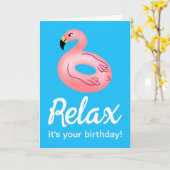 Flamingo Pool Float Relax ist Ihr Geburtstag Karte (Gelbe Blume)