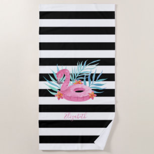 Flamingo Pool Float Schwarz-weiße Streifen Strandtuch