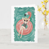 Flamingo Pool Floatie Wasserfarbe Karte (Gelbe Blume)