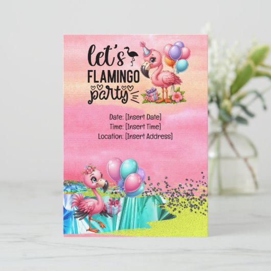 Flamingo Pool Party! Einladung (Stehend Vorderseite)
