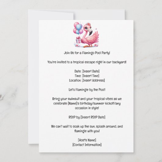 Flamingo Pool Party! Einladung (Rückseite)