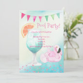 Flamingo Pool Party Einladung (Stehend Vorderseite)