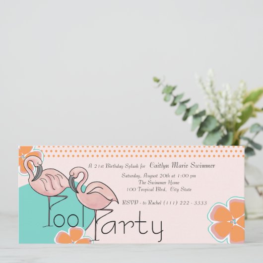 Flamingo Pool Party Einladung (Stehend Vorderseite)