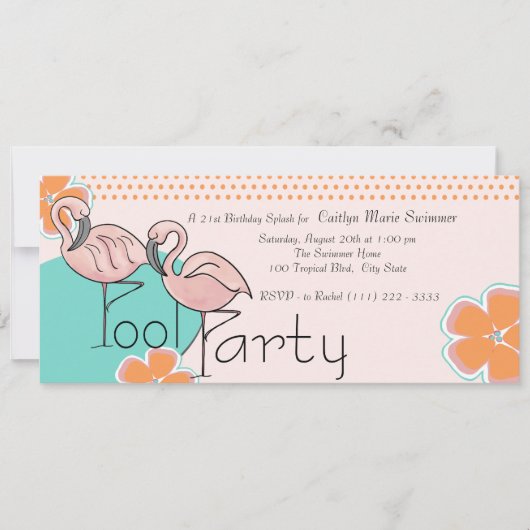Flamingo Pool Party Einladung (Vorderseite)