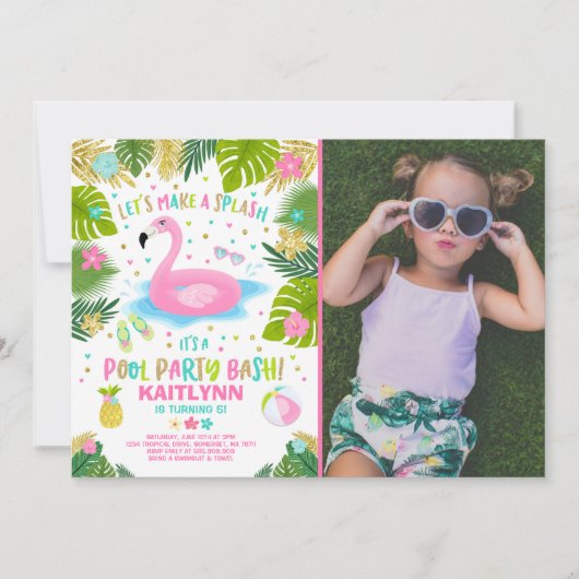 Flamingo Pool Party Einladung Tropical Flamingo (Vorderseite)