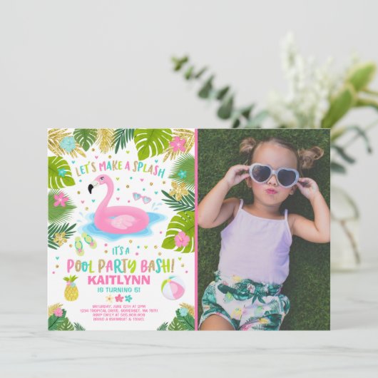 Flamingo Pool Party Einladung Tropical Flamingo (Stehend Vorderseite)