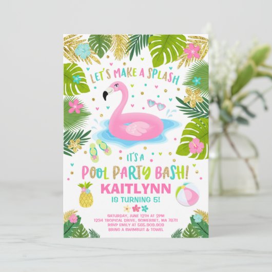 Flamingo Pool Party Einladung Tropical Flamingo (Stehend Vorderseite)