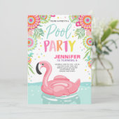 Flamingo Pool Party Einladung Tropischer Pool Schw (Stehend Vorderseite)