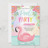 Flamingo Pool Party Einladung Tropischer Pool Schw (Vorderseite)