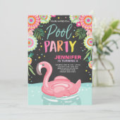 Flamingo-Pool-Party Einladung tropisches Poolfloss (Stehend Vorderseite)