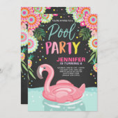 Flamingo-Pool-Party Einladung tropisches Poolfloss (Vorne/Hinten)