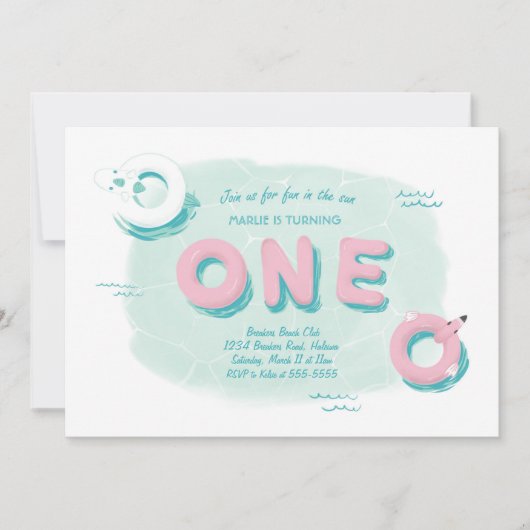 Flamingo Pool Party Erster Geburtstag Einladung (Vorderseite)