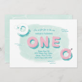 Flamingo Pool Party Erster Geburtstag Einladung (Vorne/Hinten)