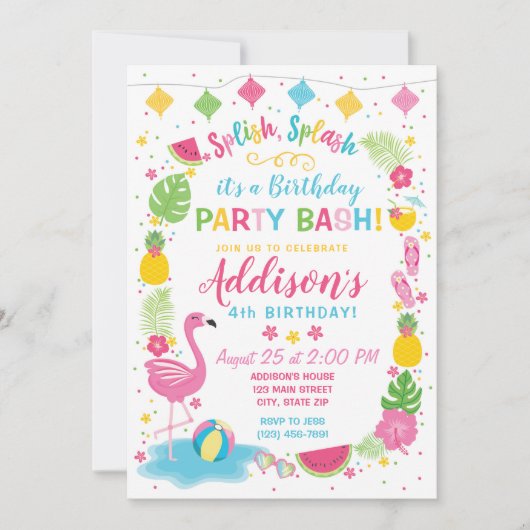 Flamingo Pool Party Geburtstag Einladung (Vorderseite)