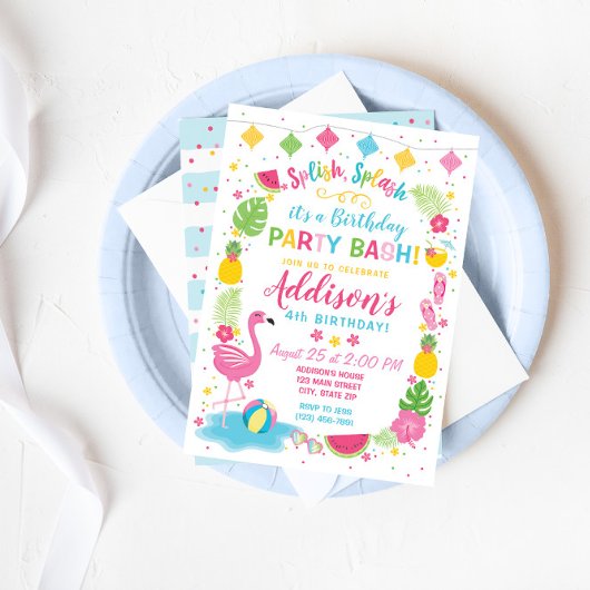 Flamingo Pool Party Geburtstag Einladung