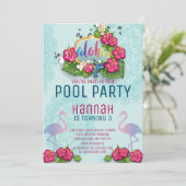 Flamingo Pool Party Geburtstag Einladung Tropisch (Stehend Vorderseite)