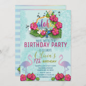 Flamingo Pool Party Geburtstag tropische Einladung (Vorne/Hinten)