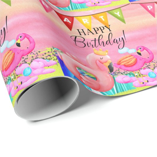 Flamingo Pool Party! Geschenkpapier (Rolleneckpunkt)