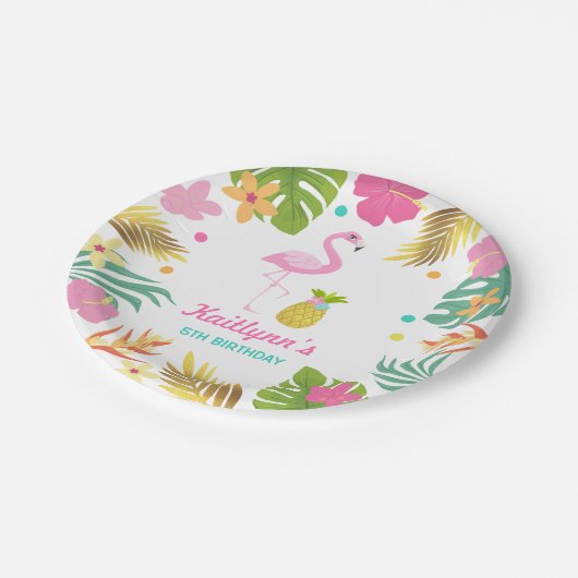 Flamingo Pool Party Paper Tropical Pool Party Pappteller (Schrägansicht)