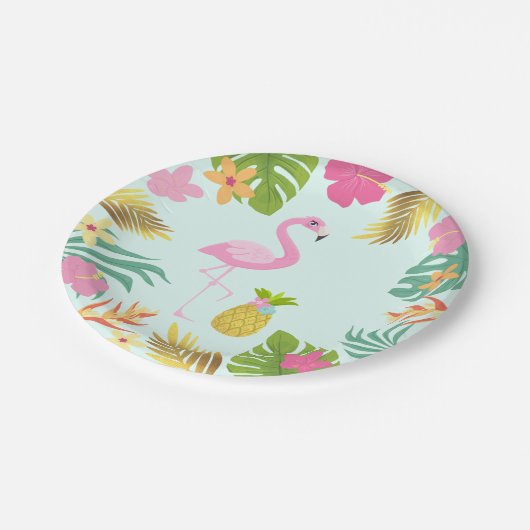 Flamingo-Pool-Party-Papier-tropisches Pool-Party Pappteller (Schrägansicht)