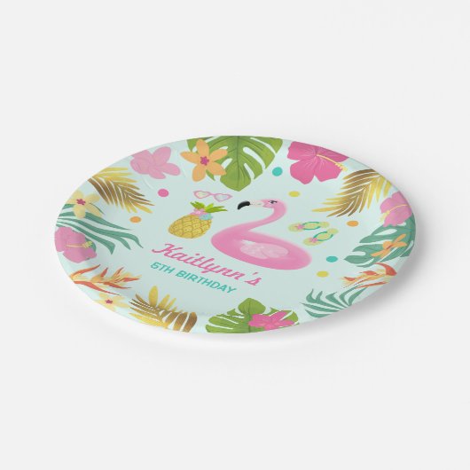 Flamingo-Pool-Party-Papier-tropisches Pool-Party Pappteller (Schrägansicht)