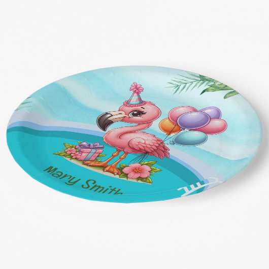 Flamingo Pool Party! Pappteller (Schrägansicht)
